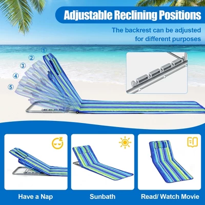 Costway 3-Piece Beach Lounge Chair Mat Set 2 Adjustable Lounge Chairs With Table BlueStripe 8 Costway 3-Piece Beach Lounge Chair Mat Set 2 Adjustable Lounge Chairs With Table BlueStripe - Image 6