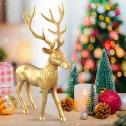 Costway Standing Reindeer Statue Aluminum Deer Sculpture For Indoors Christmas Decor