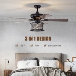 Costway 52'' Ceiling Fan With Light Reversible Crystal Ceiling Fan Lamp W/Remote Control