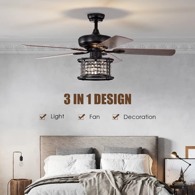 Costway 52'' Ceiling Fan With Light Reversible Crystal Ceiling Fan Lamp W/Remote Control 3 Costway 52'' Ceiling Fan With Light Reversible Crystal Ceiling Fan Lamp W/Remote Control
