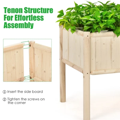 Costway Raised Garden Bed 42''x30''x32'' Elevated Wood Planter Box Stand Patio Yard 11 Costway Raised Garden Bed 42''x30''x32'' Elevated Wood Planter Box Stand Patio Yard - Image 9