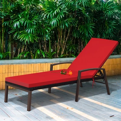 Costway Patio Rattan Lounge Chair Chaise Recliner Back Adjustable Cushioned Outdoor Red 5 Costway Patio Rattan Lounge Chair Chaise Recliner Back Adjustable Cushioned Outdoor Red - Image 3