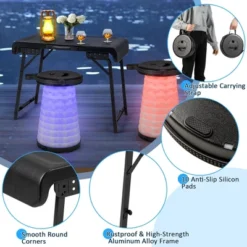 Costway 3-Piece Folding Table Stool Set With A Camping Table & 2 Retractable LED Stools 14 Costway 3-Piece Folding Table Stool Set With A Camping Table & 2 Retractable LED Stools -Costway GUEST e5437389 184b 46d2 9a12 2867ca4ccee4