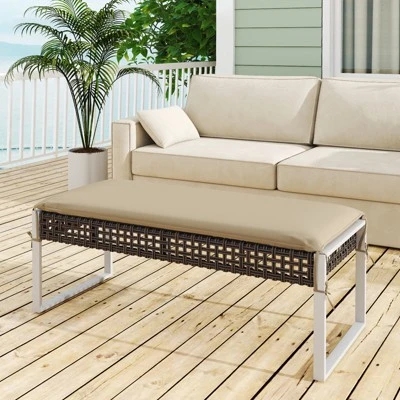 Costway Set Of 2 Outdoor Ottoman Bench Patio PE Rattan Footrest W/ Soft Cushion & Metal Frame 6 Costway Set Of 2 Outdoor Ottoman Bench Patio PE Rattan Footrest W/ Soft Cushion & Metal Frame - Image 4