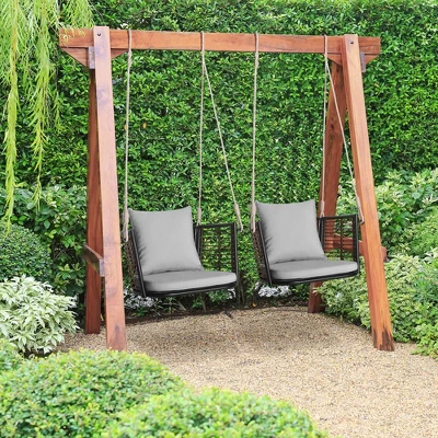 Costway Patio Hanging Rattan Basket Chair Swing Hammock Chair With Seat Cushion Navy/Grey/Beige 6 Costway Patio Hanging Rattan Basket Chair Swing Hammock Chair With Seat Cushion Navy/Grey/Beige - Image 4