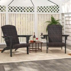 Costway Patio Adirondack Chair With Rattan Padded Seat Wide Armrests & Hidden Cupholder Black/Brown/Gray/White -Costway GUEST e5b7a78d aa58 4c98 9ad9 32edba824ffb