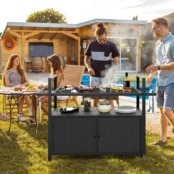 Costway Outdoor Bar Cart With Tempered Glass Top Storage Cabinet & 8 Hooks For Porch 14 Costway Outdoor Bar Cart With Tempered Glass Top Storage Cabinet & 8 Hooks For Porch -Costway GUEST e5c04bd7 6fbb 49cc 8b66 3f81c06cbd48