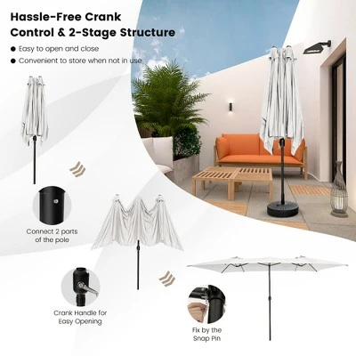Costway 15FT Double-Sided Patio Market Umbrella Large Crank Handle Vented Outdoor Twin 10 Costway 15FT Double-Sided Patio Market Umbrella Large Crank Handle Vented Outdoor Twin - Image 8