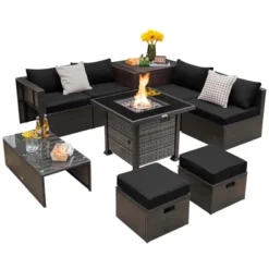 Costway 9 Pieces Patio Furniture Set With 50,000 BTU Propane Fire Pit Table Black/Gray/Navy/Red/White/Turquoise -Costway GUEST e617f90f c688 4fb9 87be ecfac8f1f9e5