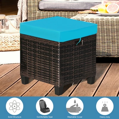 Costway 2PCS Patio Rattan Ottoman Cushioned Seat W/ Foot Rest Turquoise 6 Costway 2PCS Patio Rattan Ottoman Cushioned Seat W/ Foot Rest Turquoise - Image 4