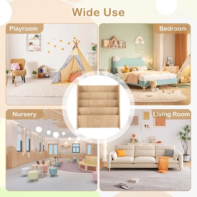Costway 4-tier Kids Wooden Bookshelf Toddlers Book Rack With Deep Shelves Natural/White 7 Costway 4-tier Kids Wooden Bookshelf Toddlers Book Rack With Deep Shelves Natural/White - Image 5