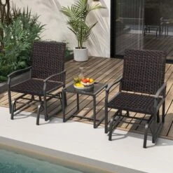 Costway 3 PCS Patio Gliding Set With Tempered Glass Coffee Table Quick Dry Foam Wicker All Weather -Costway GUEST e7716d83 1aa8 4d83 b59f 4ca6a68f3f86