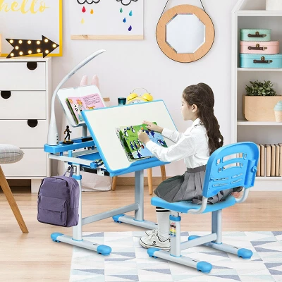 Costway Height Adjustable Kids Desk Chair Set Study Drawing W/Lamp & Bookstand 5 Costway Height Adjustable Kids Desk Chair Set Study Drawing W/Lamp & Bookstand - Image 3