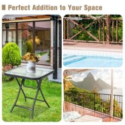 Costway Patio Folding Square Glass Side Table Bistro Coffee Table Plant Stand -Costway GUEST e7f7e6a7 c02f 4229 90c8 103e562724c7