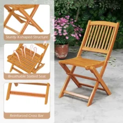 Costway Outdoor Folding Chairs Set Of 4 Acacia Wood High-Back Chair With Seat Cushions Beige/Navy/Red -Costway GUEST e80838a4 51c2 4909 b1be 7e155820e1d1