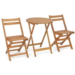Costway 3 PCS Folding Patio Bistro Set Solid Acacia Wood Table & Chairs Slatted Tabletop -Costway GUEST e82f7cff 2927 4794 8cdd fb231349a35e