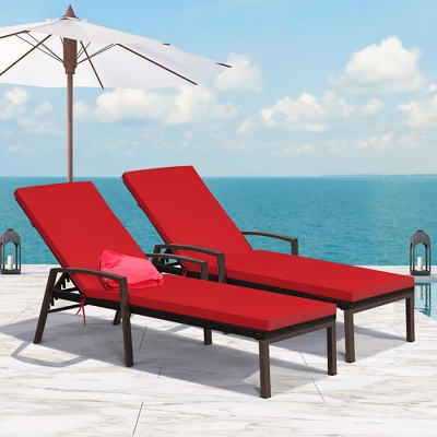Costway 2PCS Patio Rattan Lounge Chair Chaise Recliner Back Adjustable Cushion 12 Costway 2PCS Patio Rattan Lounge Chair Chaise Recliner Back Adjustable Cushion - Image 10
