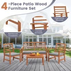 Costway 4 PCS Outdoor Furniture Set With Soft Seat Cushions Stable Acacia Wood Frame White/Navy/Gray -Costway GUEST e8a28615 ffbd 4be6 b5ff e437bd72c897
