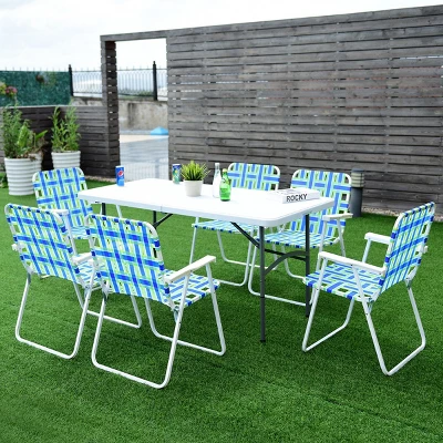 Costway 6pcs Folding Beach Chair Camping Lawn Webbing Chair Lightweight 1 Position Blue 4 Costway 6pcs Folding Beach Chair Camping Lawn Webbing Chair Lightweight 1 Position Blue - Image 2