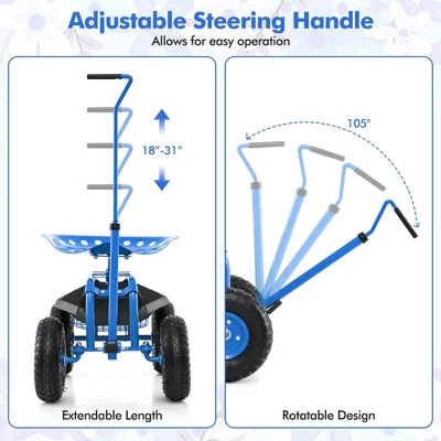 Costway Garden Cart Rolling Work Seat Wagon Scooter For Planting With Extendable Handle Blue/Red/Green 9 Costway Garden Cart Rolling Work Seat Wagon Scooter For Planting With Extendable Handle Blue/Red/Green - Image 7