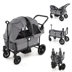Costway Wagon Stroller For 2 Kids Push Pull Double Stroller With Adjustable Handle -Costway GUEST e8dcd2c4 1c7a 4f5c a27d edb030f7236e