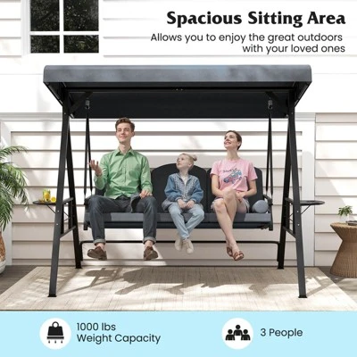 Costway 3-Seat Patio Swing Chair With Adjustable Canopy Thickened Cushions Pillow Navy/Gray 9 Costway 3-Seat Patio Swing Chair With Adjustable Canopy Thickened Cushions Pillow Navy/Gray - Image 7