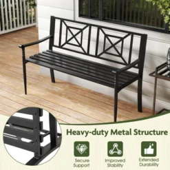 Costway Patio Garden Bench Steel Frame Park Yard Outdoor Furniture Porch Chair Black -Costway GUEST e9d0a686 fa67 4d02 936c 4fde324c1b5f