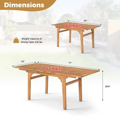 Costway Expandable Outdoor Dining Table 55"-71" Acacia Wood Patio Table For 6-8 Person 4 Costway Expandable Outdoor Dining Table 55"-71" Acacia Wood Patio Table For 6-8 Person - Image 2