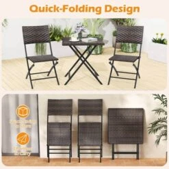 Costway 3 PCS Rattan Bistro Set With Wicker Seat & Tabletop For Backyard, Garden, Balcony -Costway GUEST e9e695a3 c3ac 4741 8d44 b52cfce29ef5