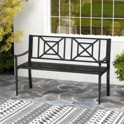 Costway Patio Garden Bench Steel Frame Park Yard Outdoor Furniture Porch Chair Black -Costway GUEST e9ec763f e7e3 4495 85c2 0cdcbac40518