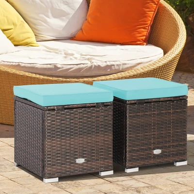 Costway 2PCS Patio Rattan Ottomans Seat Side Table Storage Box Footstool With Cushions Red/Grey/Black 16 Costway 2PCS Patio Rattan Ottomans Seat Side Table Storage Box Footstool With Cushions Red/Grey/Black - Image 14