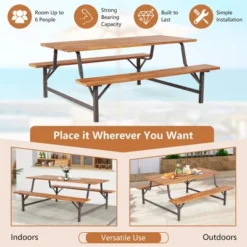 Costway Acacia Wood Patio Picnic Table Bench Set With 71'' Tabletop ＆ 2'' Umbrella Hole -Costway GUEST ea4c75c9 6061 4fdd 9df7 270aeaf7921b