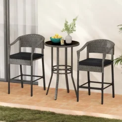 Costway 3-Piece Patio Rattan Bar Set Wicker Bar Height Armchairs & Round Table -Costway GUEST ead562a7 1622 4c6d 8b2e 6c1c9c9e173a
