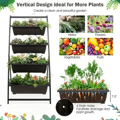 Costway 2PCS 5 FT 4-Tier Vertical Raised Garden Bed Elevated Planter W/4 Container Boxes 10 Costway 2PCS 5 FT 4-Tier Vertical Raised Garden Bed Elevated Planter W/4 Container Boxes - Image 8