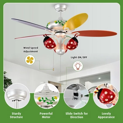 Costway 52'' Ceiling Fan With Light Kids Fan Light W/Pull Chain Control Beetle Multicolor 11 Costway 52'' Ceiling Fan With Light Kids Fan Light W/Pull Chain Control Beetle Multicolor - Image 9