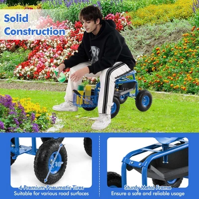 Costway Garden Cart Rolling Work Seat Wagon Scooter For Planting With Extendable Handle Blue/Red/Green 10 Costway Garden Cart Rolling Work Seat Wagon Scooter For Planting With Extendable Handle Blue/Red/Green - Image 8