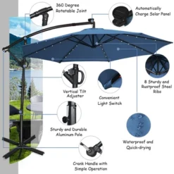 Costway 10FT Patio Offset Umbrella Solar Powered LED 360Degree Rotation Aluminum Blue -Costway GUEST ebdbc90a 1b4d 49f0 9bc2 4e127caa34bd