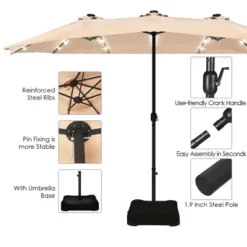 Costway 15Ft Patio Double-Sided Solar LED Market Umbrella Crank Base BeigeTanOrangeBurgundy -Costway GUEST ebf75fc5 622b 48e4 8a80 af110a2b932b