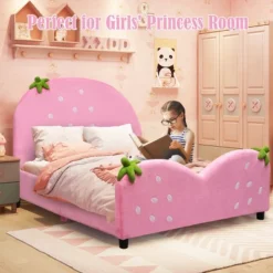 Costway Kids Children Upholstered Platform Toddler Bed Bedroom Furniture Berry Pattern -Costway GUEST ec2f48e5 c803 4e58 9167 70144e096789
