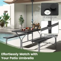 Costway 6 FT Picnic Table Bench Set Outdoor Dining Table & 2 Benches With Metal Frame Green/White/Black/Grey -Costway GUEST ec573024 f69e 44e4 83e4 3d082c26e94d