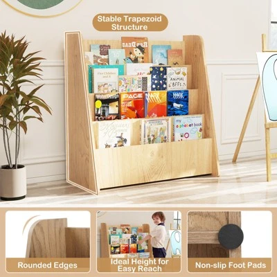 Costway 4-tier Kids Wooden Bookshelf Toddlers Book Rack With Deep Shelves Natural/White 9 Costway 4-tier Kids Wooden Bookshelf Toddlers Book Rack With Deep Shelves Natural/White - Image 7