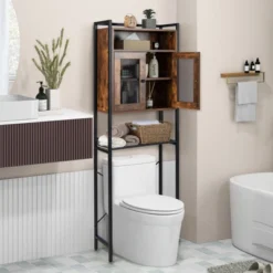 Over-the-toilet Storage Cabinet Bathroom Storage Organizer Above Toilet With Heavy-duty Metal Frame & 3-position Adjustable Shelf 2-door Freestanding