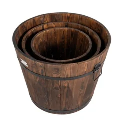 Costway 3 Pcs Wooden Planter Barrel Set Decorative Flower Bed Multiple Size -Costway GUEST ed024961 e666 4290 ba8d e8cfab6d8468