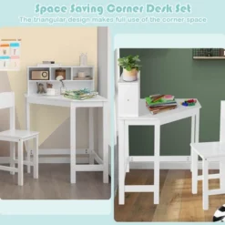 Costway Kids Corner Desk & Chair Set Wooden Study Writing Workstation With Storage & Hutch -Costway GUEST ed43f469 c685 4170 b3dd 8be7c84fb60b