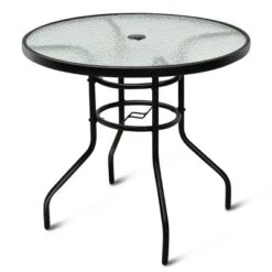 Costway 32'' Patio Round Table Tempered Glass Steel Frame Outdoor Pool Yard Garden -Costway GUEST ed65b382 3928 4902 b06b d3e9c766f256