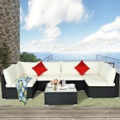 Costway 7PCS Patio Rattan Sofa Set Sectional Conversation Furniture Set Garden Beige/Navy/Gray -Costway GUEST ed8580fa 7245 4577 a8c0 d29761e17afc