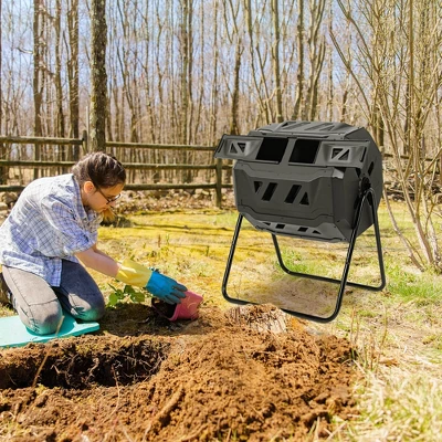 Costway Tumbling Composter 40 Gallon Garden Rotating Compost Bin With Dual Chamber Black/Green 3 Costway Tumbling Composter 40 Gallon Garden Rotating Compost Bin With Dual Chamber Black/Green