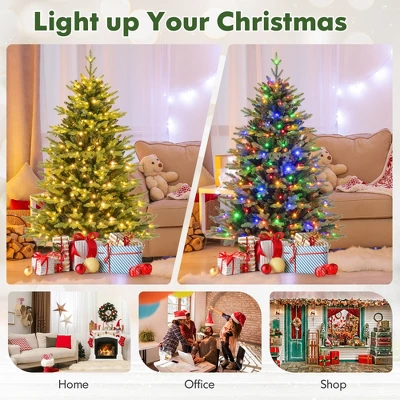 Costway 5/6/7 FT Pre-Lit Christmas Tree Hinged With 250/350/470 Multi-color Lights 10 Costway 5/6/7 FT Pre-Lit Christmas Tree Hinged With 250/350/470 Multi-color Lights - Image 8