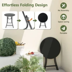 Costway 23'' Round Folding Table Outdoor Patio Bistro Table With Tempered Glass Tabletop -Costway GUEST eda73aac 6b72 4625 8e88 b9a7caba758b