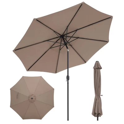 Costway Outdoor Heavy Duty Market Umbrella With Tilt Mechanism Crank Handle 8 Sturdy Ribs Tan 13 Costway Outdoor Heavy Duty Market Umbrella With Tilt Mechanism Crank Handle 8 Sturdy Ribs Tan - Image 11